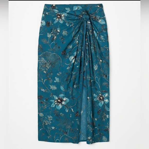 Band of the Free Skirt Small Deep Teal Floral Ruched Midi Boho India - Picture 6 of 7